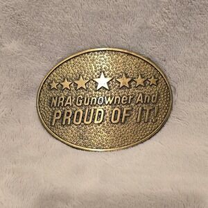 Vintage Norman Foundry NRA Gunowner And Proud Of It Belt Buckle Brass Made n USA